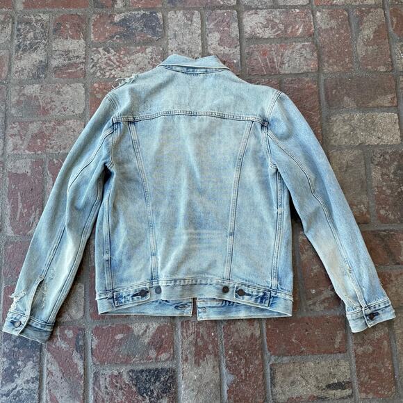 Levis Distressed Jean Mens Trucker Jacket Blue Size M Button - Picture 4 of 4